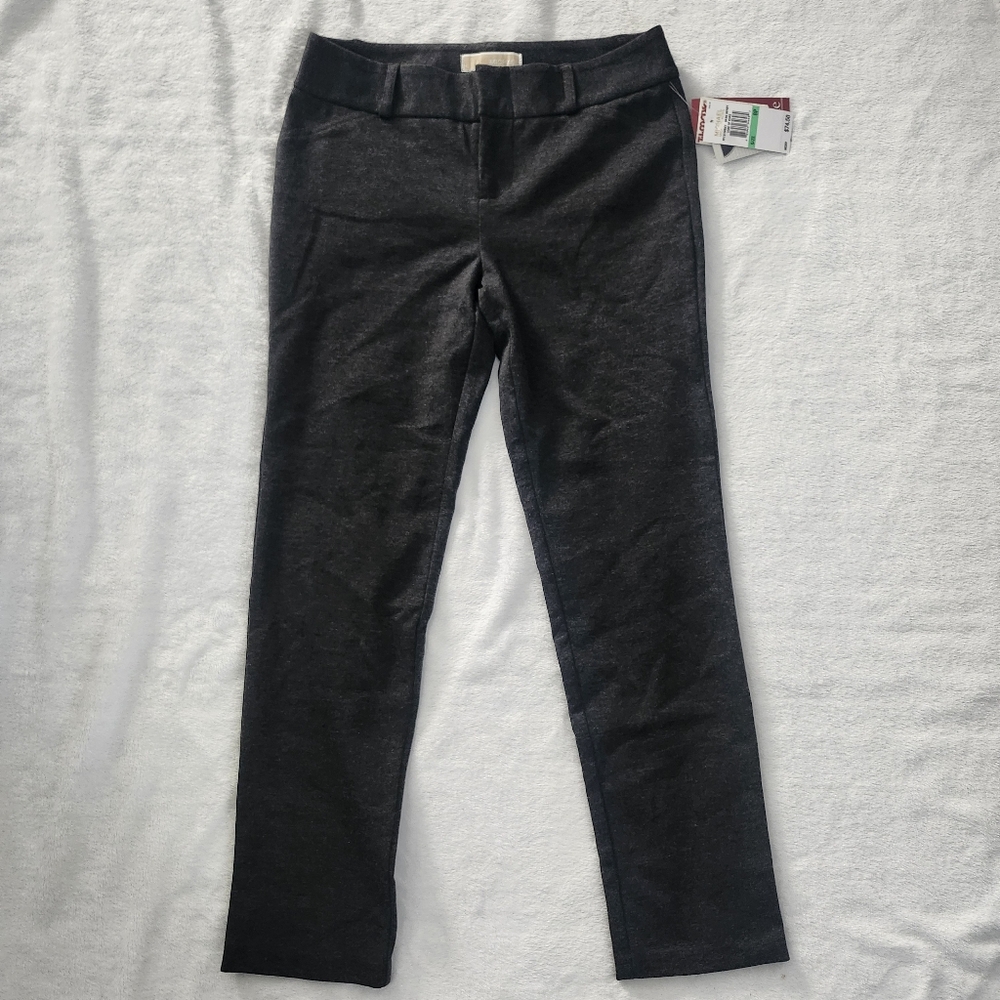 MICHAEL KORS Women's Mid Rise Slim Fit Ankle Pants Black Grey Size 8 Petite  NEW